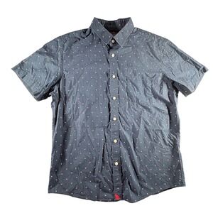 UNTUCKit Mens Large Slim Fit Navy Blue Triangle Print Short Sleeve Button Shirt